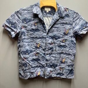 Lucky Brand Linen Shirt Mens L Surf Beach Hawaiian Button Up